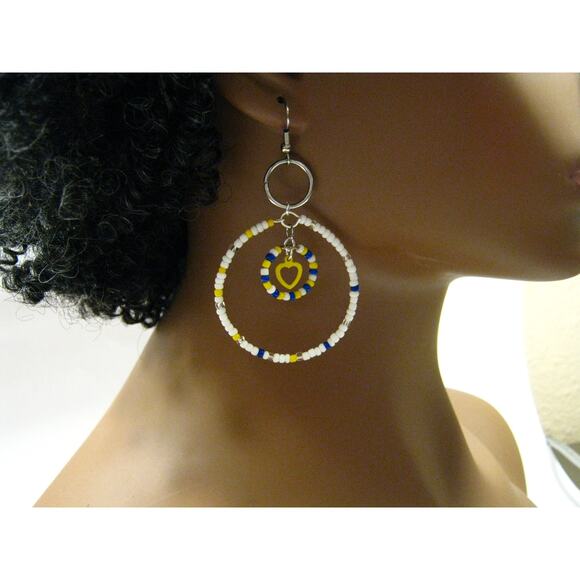 Set of Handcrafted BOHO Hippie style Large Glass Beaded Hoop Earrings  2.5in - Picture 2 of 9